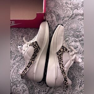 Nike Waffle Debut Women's White and Leopard Athletic Shoes